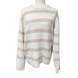 American Eagle Striped Cream & Tan Sweater Size M Oh So Soft Luxe Knit Coastal